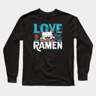 Kawaii Anime Cat Eating Ramen Noodles Long Sleeve T-Shirt